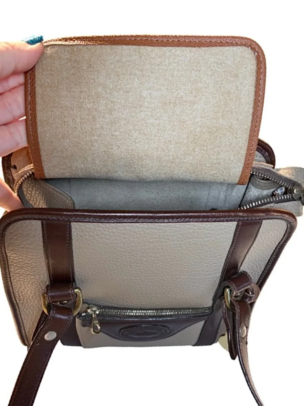 Dooney and Bourke Vintage All-Weather Leather Dark Chocolate and Taupe Satchel